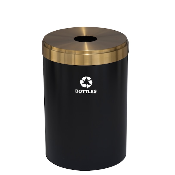 41 gal Round Recycling Bin, Satin Black/Satin Brass
