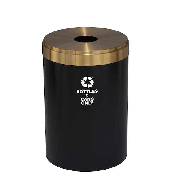 41 gal Round Recycling Bin, Satin Black/Satin Brass