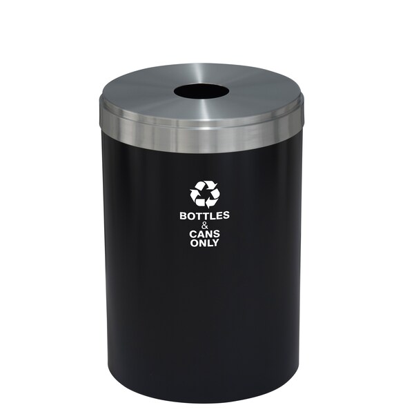 41 gal Round Recycling Bin, Satin Black/Satin Aluminum