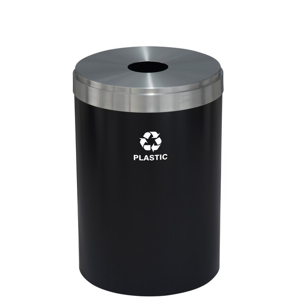 41 gal Round Recycling Bin, Satin Black/Satin Aluminum