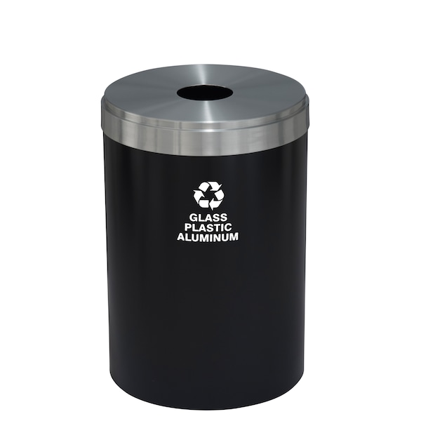 41 gal Round Recycling Bin, Satin Black/Satin Aluminum