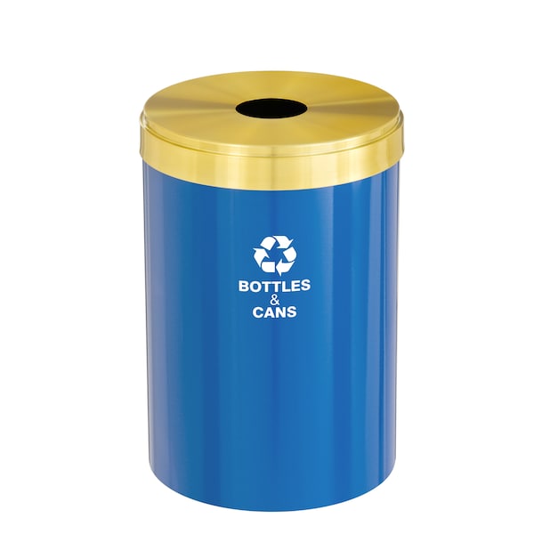 41 gal Round Recycling Bin, Blue/Satin Brass