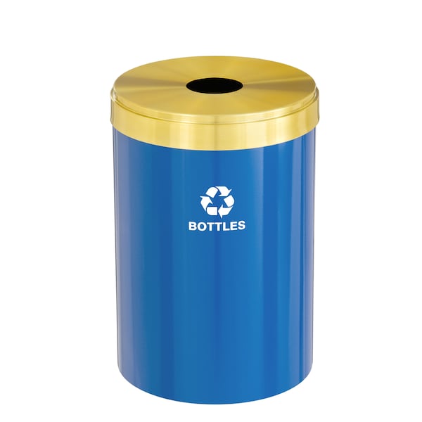 41 gal Round Recycling Bin, Blue/Satin Brass