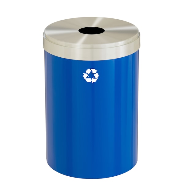 41 gal Round Recycling Bin, Blue/Satin Aluminum