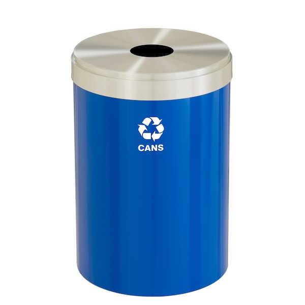 41 gal Round Recycling Bin, Blue/Satin Aluminum