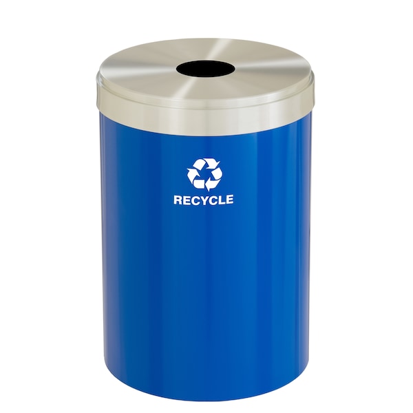 41 gal Round Recycling Bin, Blue/Satin Aluminum