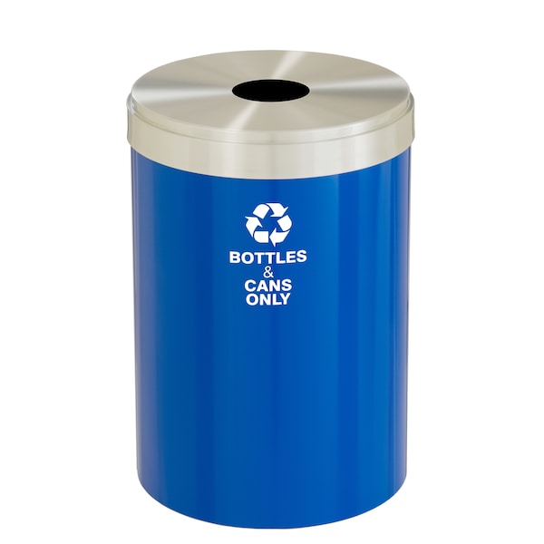 41 gal Round Recycling Bin, Blue/Satin Aluminum