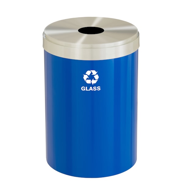 41 gal Round Recycling Bin, Blue/Satin Aluminum