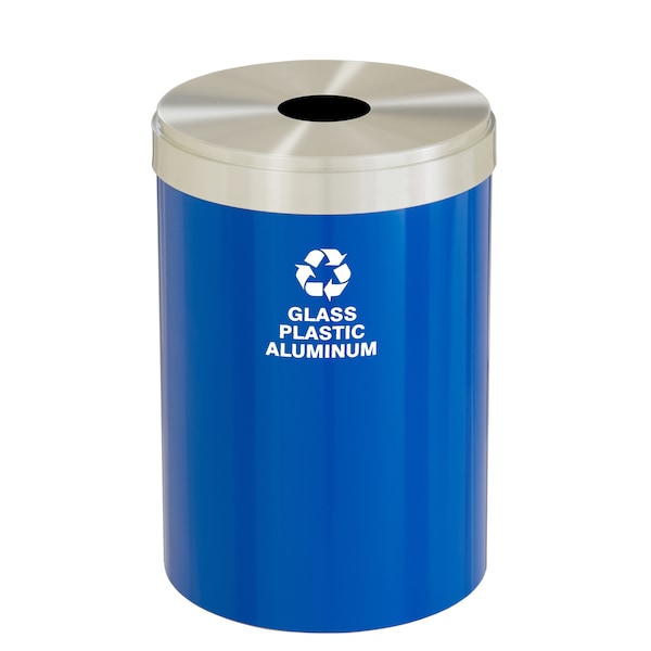 41 gal Round Recycling Bin, Blue/Satin Aluminum