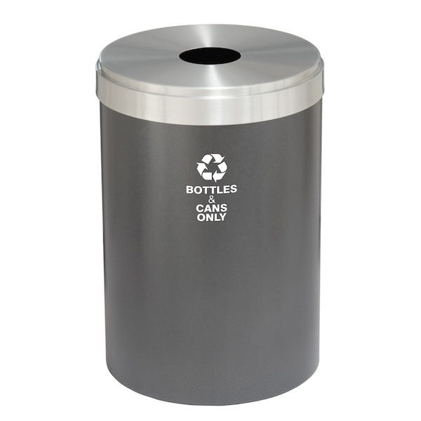 41 gal Round Recycling Bin, Silver Vein/Satin Aluminum