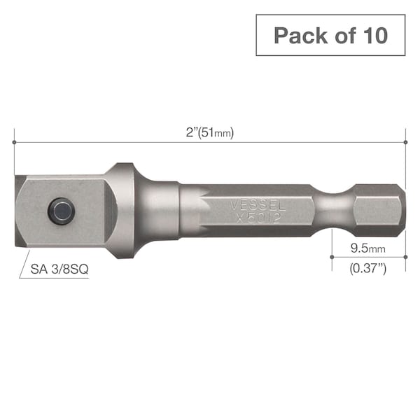 Power Bit 1/4" Hex B, 3/8"Sqx50 So, PK10