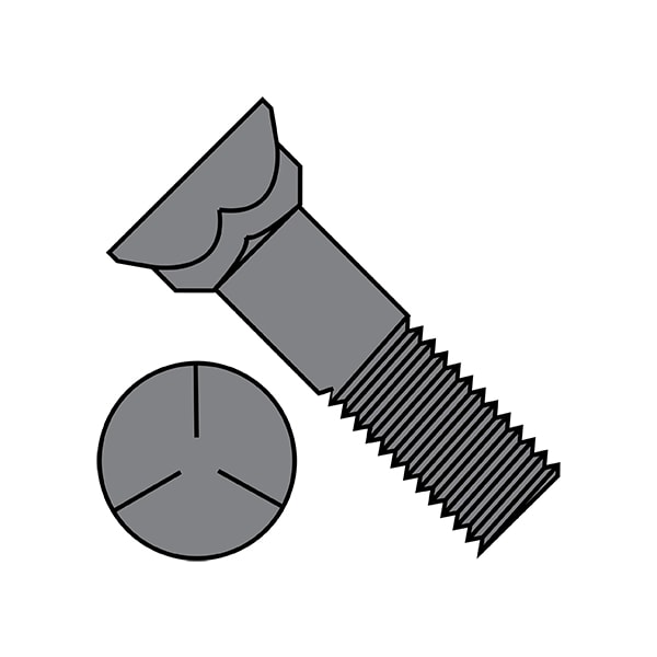 Plow Bolt, 1/2"-13 Thrd Sz, 2-1/4" L, Steel, Plain, 100 PK
