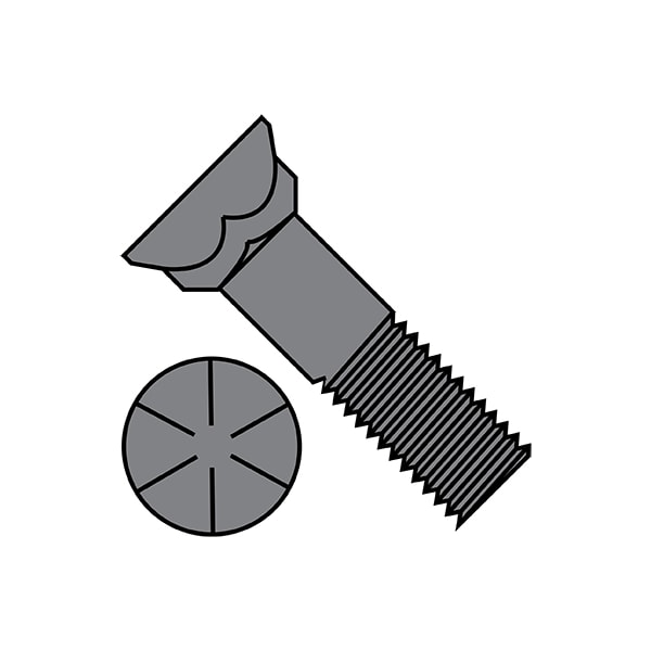 Plow Bolt, 5/8"-11 Thrd Sz, 1-1/2" L, Flat Head, Steel, Plain, 250 PK