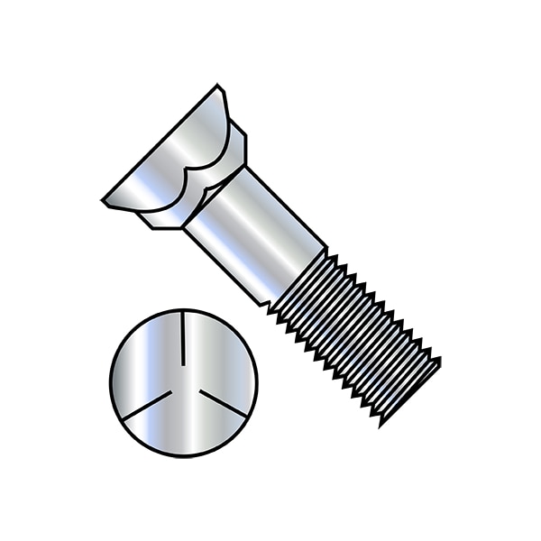 Plow Bolt, 3/8"-16 Thrd Sz, 2" L, Steel, Zinc Plated, 625 PK