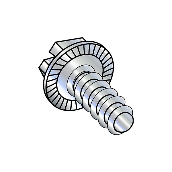 Self-Drilling Screw, #8-18 x 3/8 in, Zinc Plated Steel Flange Hex Head External Hex Drive, 10000 PK