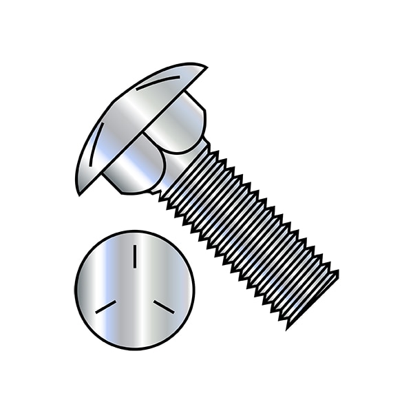 Carriage Bolt, Square Neck, Steel, Zinc Plated, 100 PK