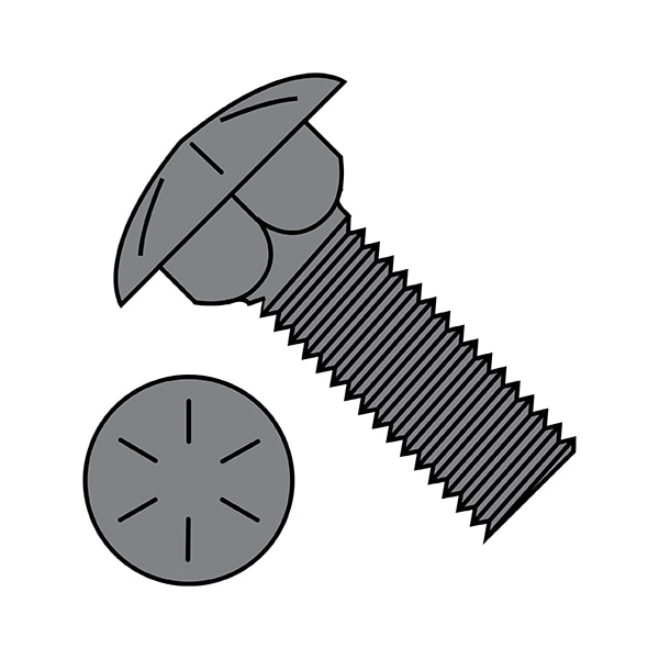 Carriage Bolt, Square Neck, Steel, Plain, 100 PK