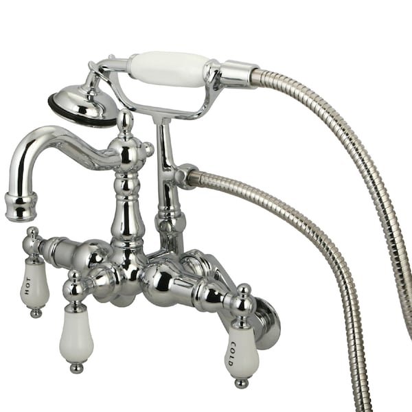 Wall-Mount Clawfoot Tub Faucet, Standard, 3-3/8" to 9", 2, Tub Wall Mount, Polished Chrome
