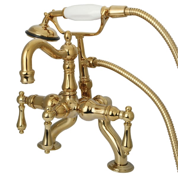 Deck-Mount Clawfoot Tub Faucet, Standard, 3-3/8", 2, Deck Mount, Polished Brass