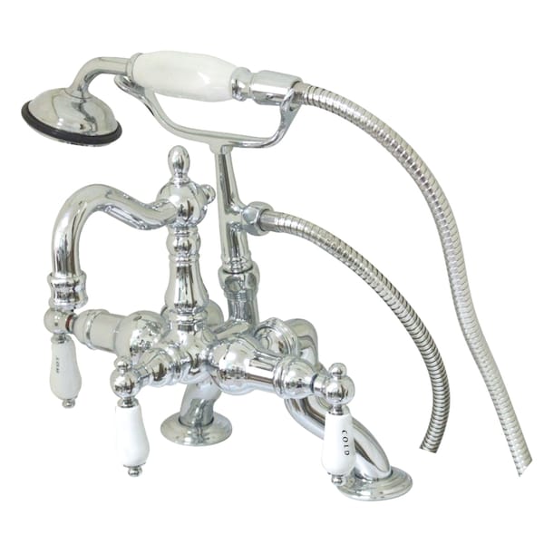Deck-Mount Clawfoot Tub Faucet, Standard, 3-3/8", 2, Deck Mount, Polished Chrome