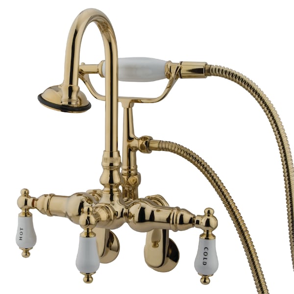 Wall-Mount Clawfoot Tub Faucet, Standard, 3-3/8" to 9", 2, Tub Wall Mount, Polished Brass
