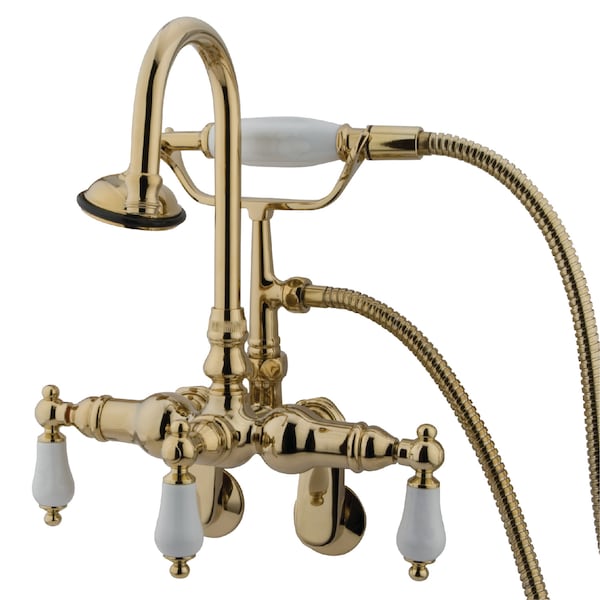 Wall-Mount Clawfoot Tub Faucet, Standard, 3-3/8" to 9", 2, Tub Wall Mount, Polished Brass