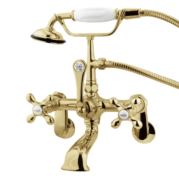 Wall-Mount Clawfoot Tub Faucet, Polished Brass, Tub Wall Mount