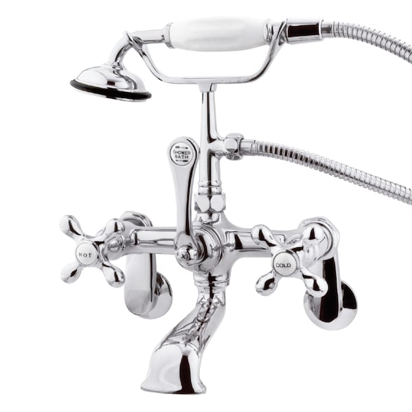 Wall-Mount Clawfoot Tub Faucet, Polished Chrome, Tub Wall Mount