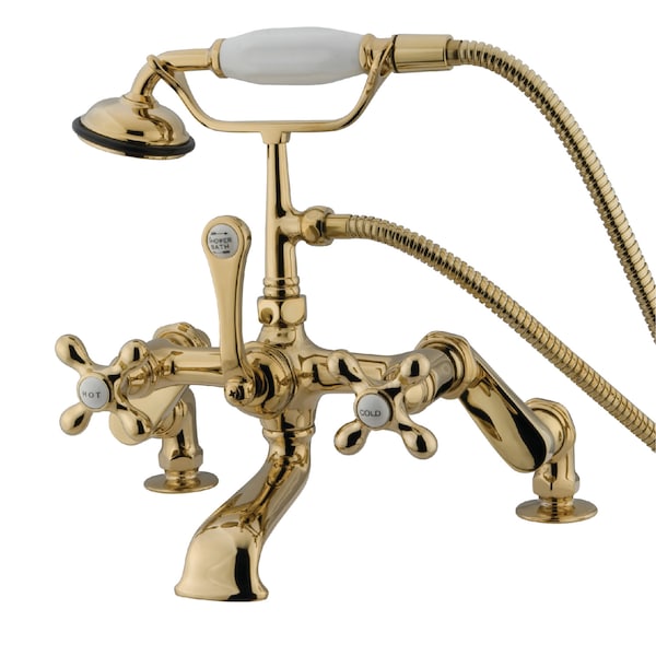 Deck-Mount Clawfoot Tub Faucet, Standard, 3" to 12", 2, Deck Mount, Polished Brass