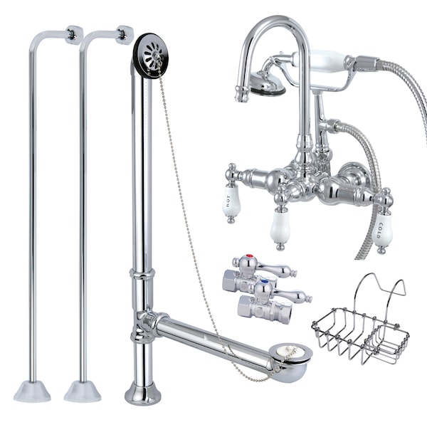 Clawfoot Tub Faucet Packages, Standard, 3-3/8", 2, Tub Wall Mount, Polished Chrome