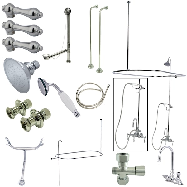 Clawfoot Tub Faucet Packages, Standard, 3-3/8", 2, Tub Wall Mount, Polished Chrome