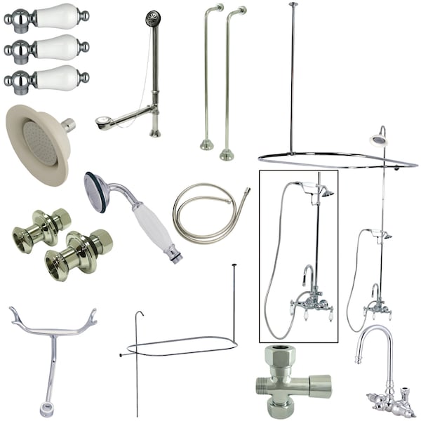 Clawfoot Tub Faucet Packages, Standard, 3-3/8", 2, Tub Wall Mount, Polished Chrome