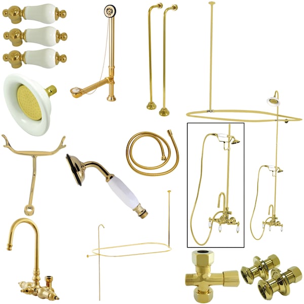 Clawfoot Tub Faucet Packages, Standard, 3-3/8", 2, Tub Wall Mount, Polished Brass