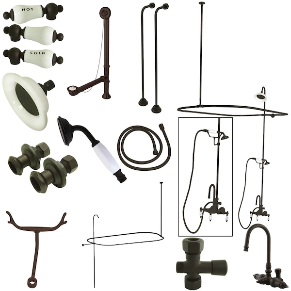 Clawfoot Tub Faucet Packages, Standard, 3-3/8", 2, Tub Wall Mount, Oil Rubbed Bronze