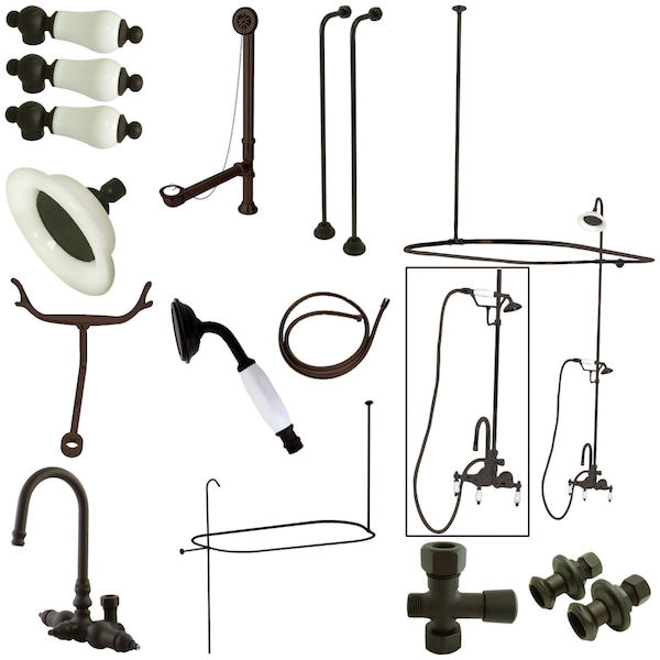 Clawfoot Tub Faucet Packages, Standard, 3-3/8", 2, Tub Wall Mount, Oil Rubbed Bronze