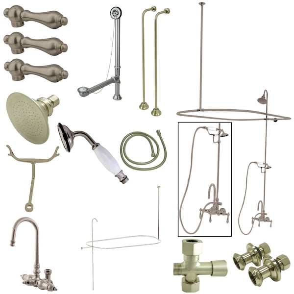 Clawfoot Tub Faucet Packages, Standard, 3-3/8", 2, Tub Wall Mount, Brushed Nickel