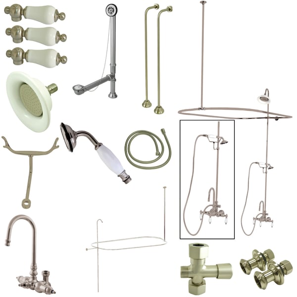 Clawfoot Tub Faucet Packages, Standard, 3-3/8", 2, Tub Wall Mount, Brushed Nickel