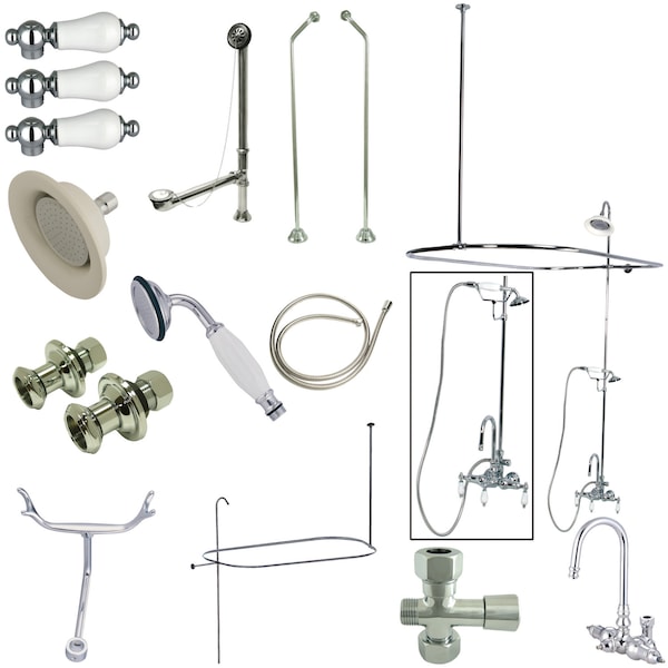 Clawfoot Tub Faucet Packages, Standard, 3-3/8", 2, Tub Wall Mount, Polished Chrome