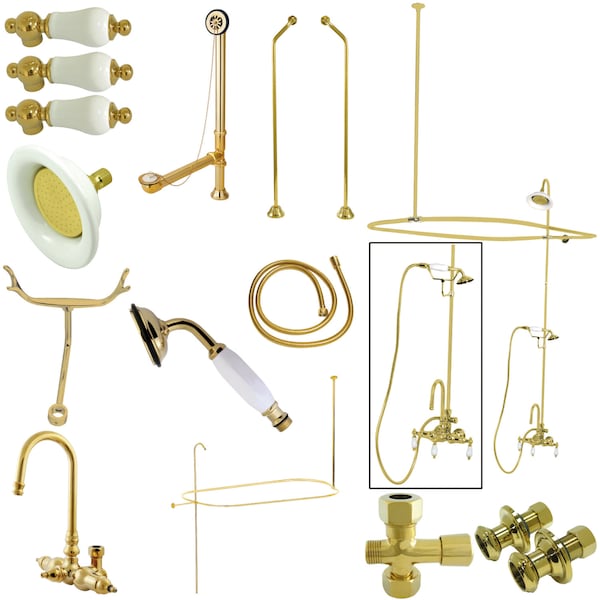 Clawfoot Tub Faucet Packages, Standard, 3-3/8", 2, Tub Wall Mount, Polished Brass