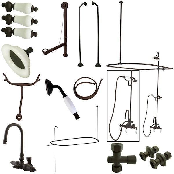 Clawfoot Tub Faucet Packages, Standard, 3-3/8", 2, Tub Wall Mount, Oil Rubbed Bronze