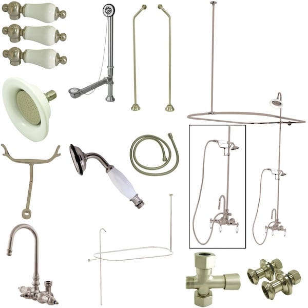Clawfoot Tub Faucet Packages, Standard, 3-3/8", 2, Tub Wall Mount, Brushed Nickel