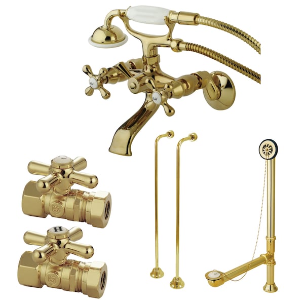 Clawfoot Tub Faucet Packages, Polished Brass, Tub Wall Mount