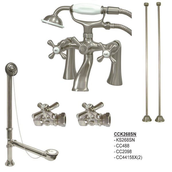 Clawfoot Tub Faucet Packages, Brushed Nickel, Deck Mount