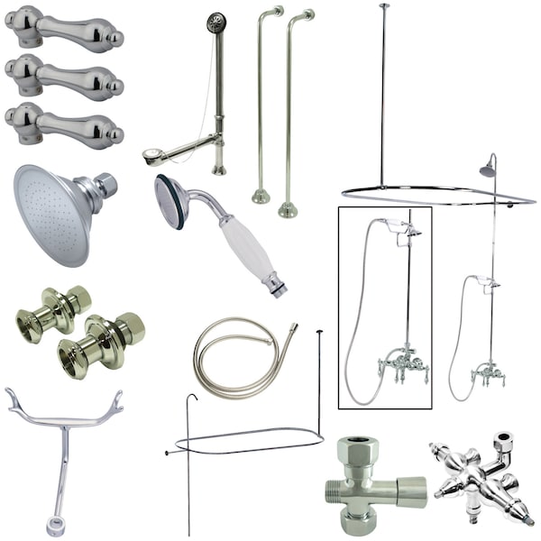Clawfoot Tub Faucet Packages, Standard, 3-3/8", 2, Tub Wall Mount, Polished Chrome