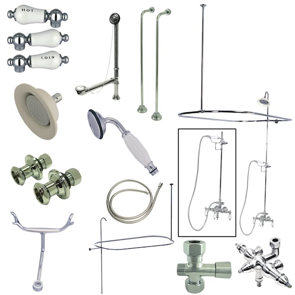 Clawfoot Tub Faucet Packages, Standard, 3-3/8", 2, Tub Wall Mount, Polished Chrome