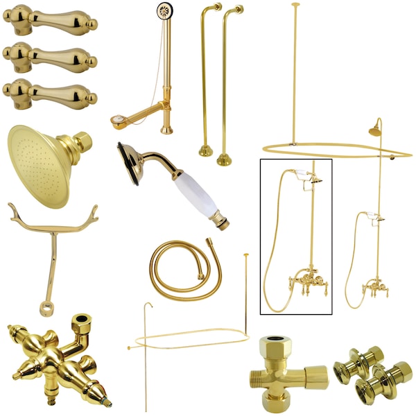 Clawfoot Tub Faucet Packages, Standard, 3-3/8", 2, Tub Wall Mount, Polished Brass
