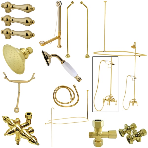 Clawfoot Tub Faucet Packages, Standard, 3-3/8", 2, Tub Wall Mount, Polished Brass