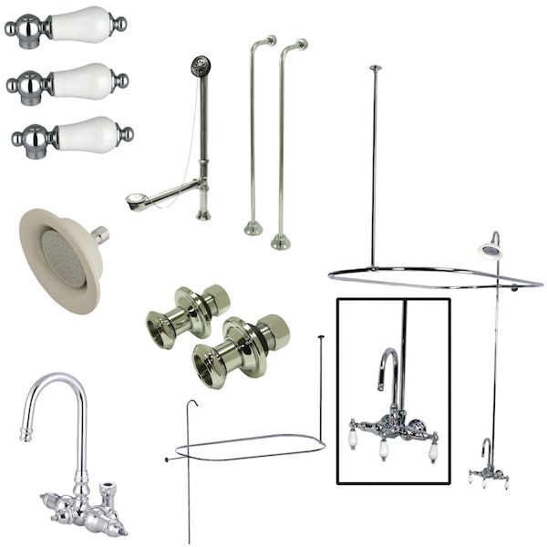 Clawfoot Tub Faucet Packages, Polished Chrome, Tub Wall Mount