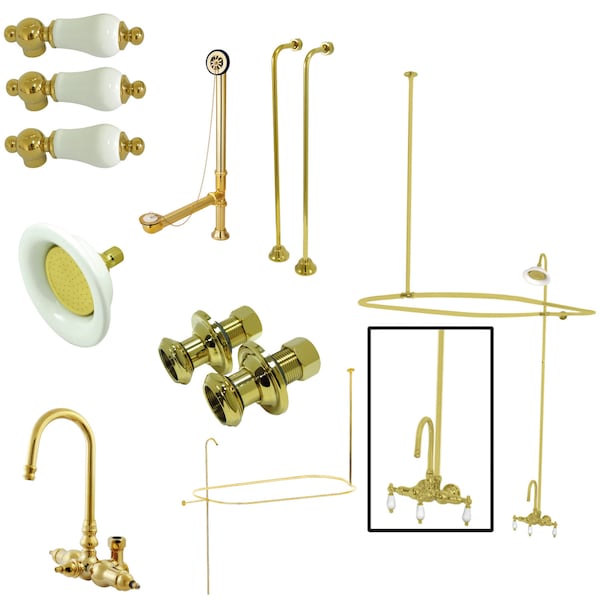 Clawfoot Tub Faucet Packages, Polished Brass, Tub Wall Mount