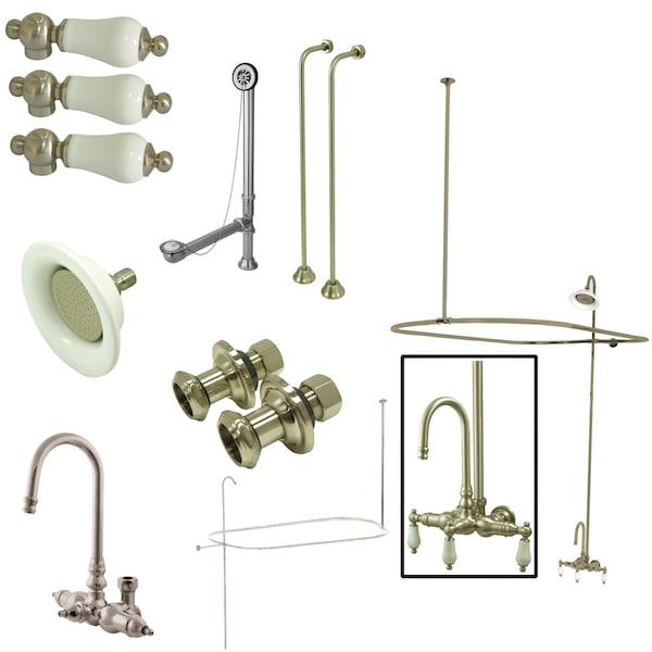 Clawfoot Tub Faucet Packages, Brushed Nickel, Tub Wall Mount